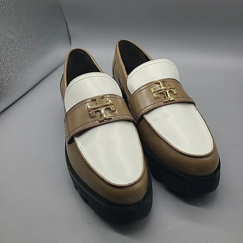 Tory Burch Mini Everly Chunky Loafers Size 11 Almond Flower White Womens NEW